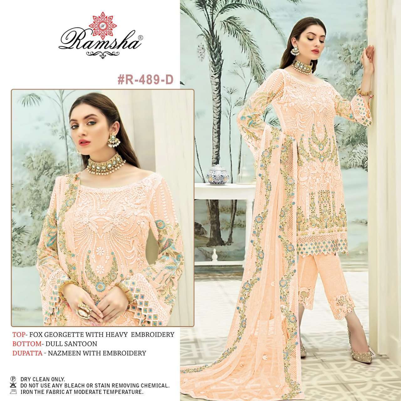 RAMSHA PRESENTS 489 NX GEORGETTE WITH EMBROIDERY WHOLESALE PAKISTANI SUIT